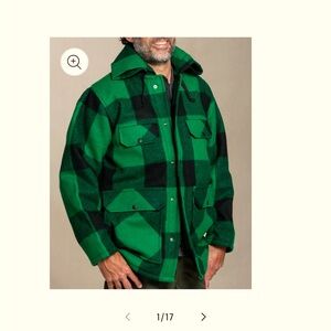 Johnson Woolen Mills Green Black Plaid Wool Hunting Coat Hooded USA LG 44